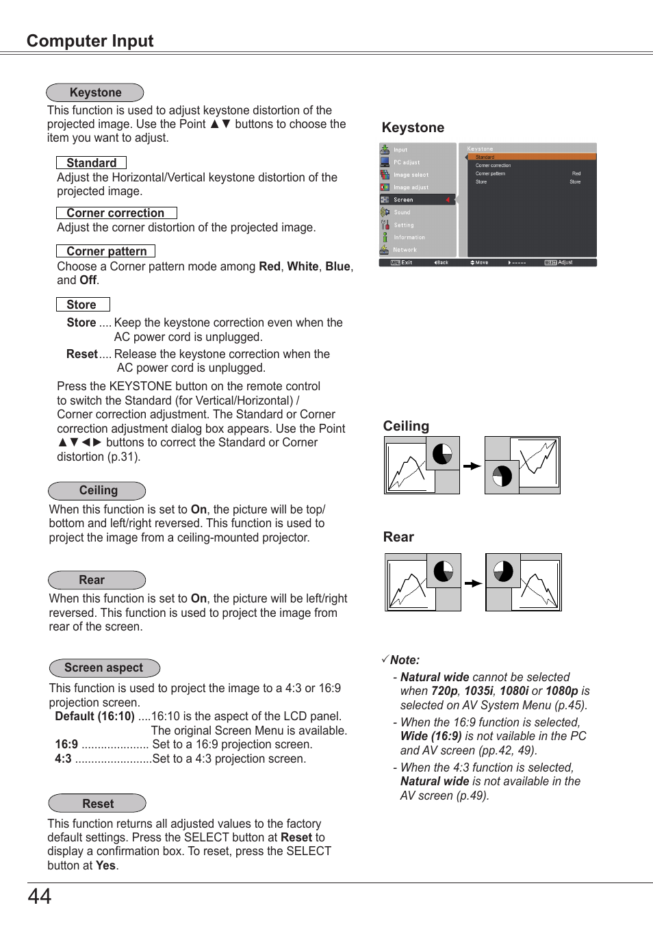 Computer input | Sanyo PJLINK PLC-ZM5000L User Manual | Page 44 / 92