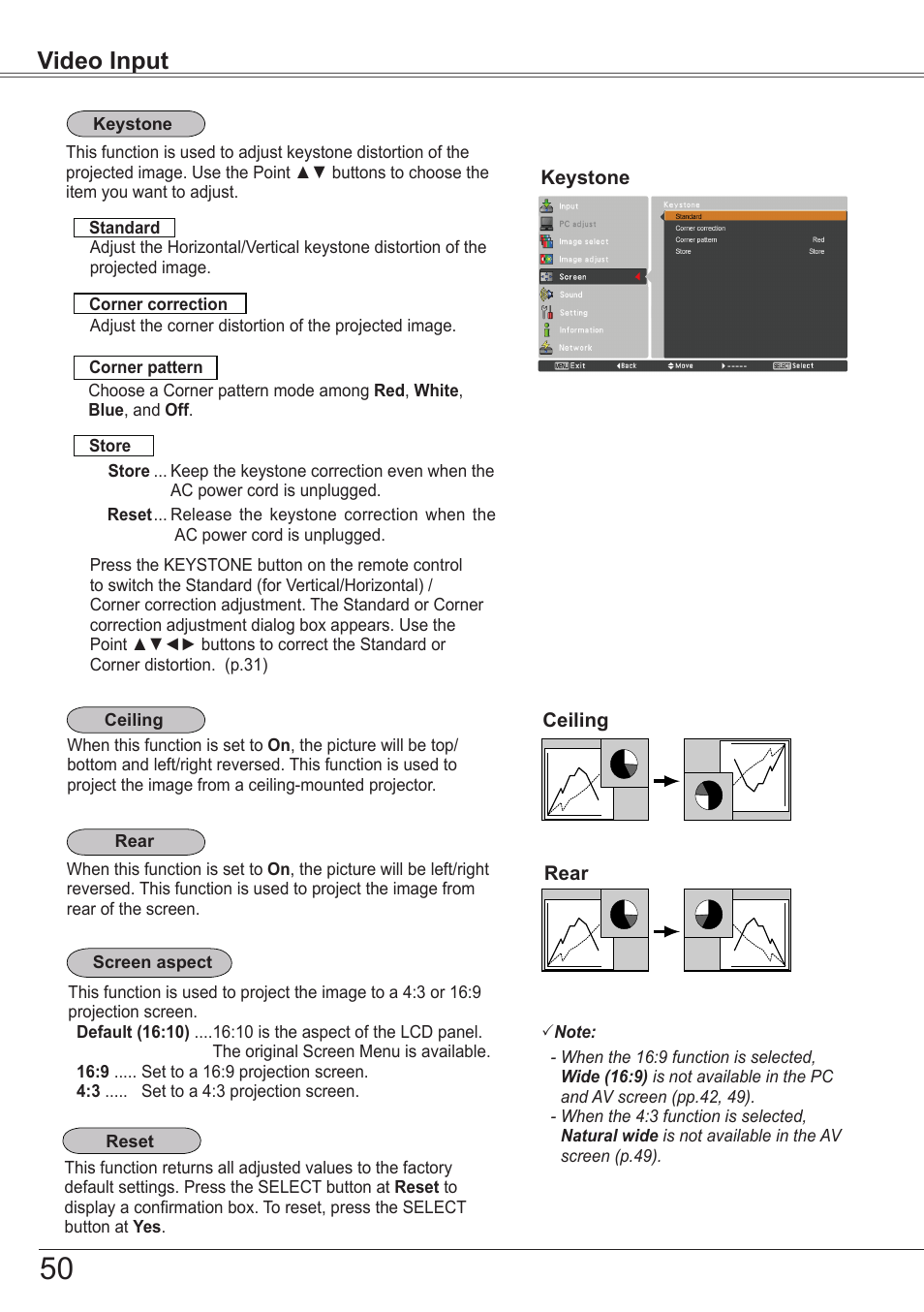 Video input | Sanyo PJLINK PLC-ZM5000L User Manual | Page 50 / 92