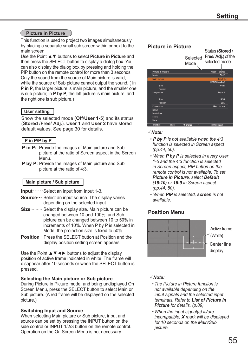 Setting | Sanyo PJLINK PLC-ZM5000L User Manual | Page 55 / 92