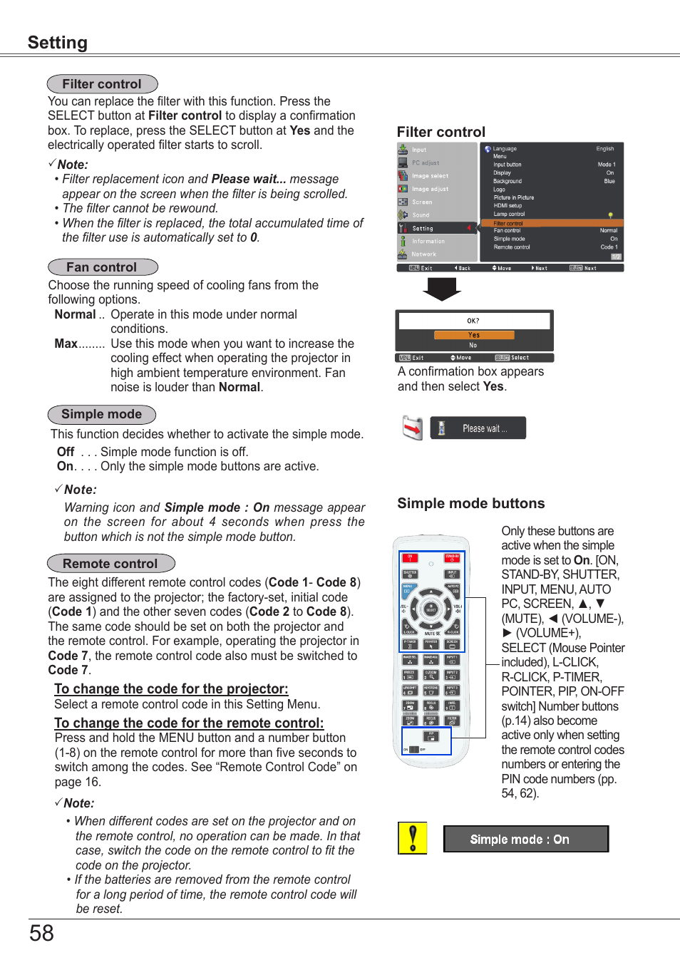 Setting | Sanyo PJLINK PLC-ZM5000L User Manual | Page 58 / 92