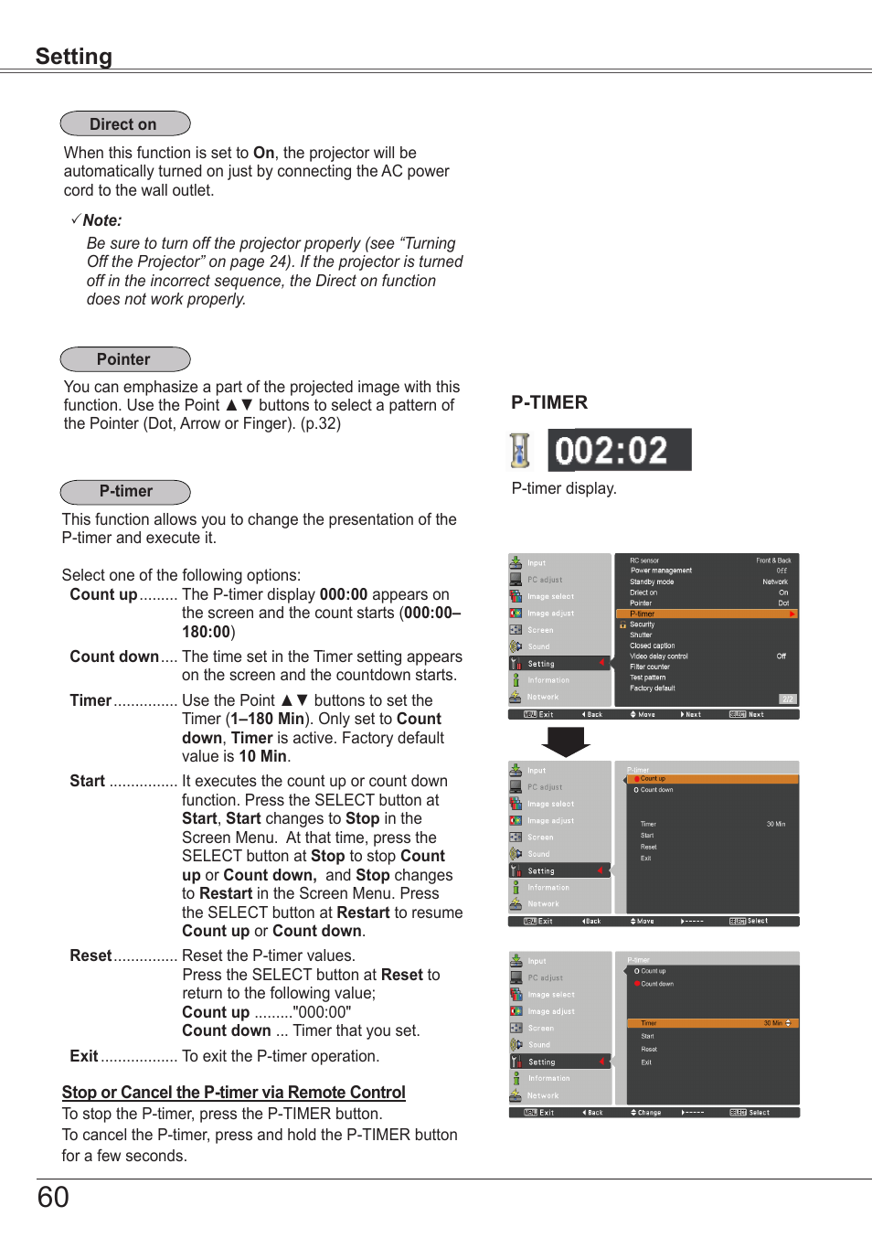 Setting | Sanyo PJLINK PLC-ZM5000L User Manual | Page 60 / 92