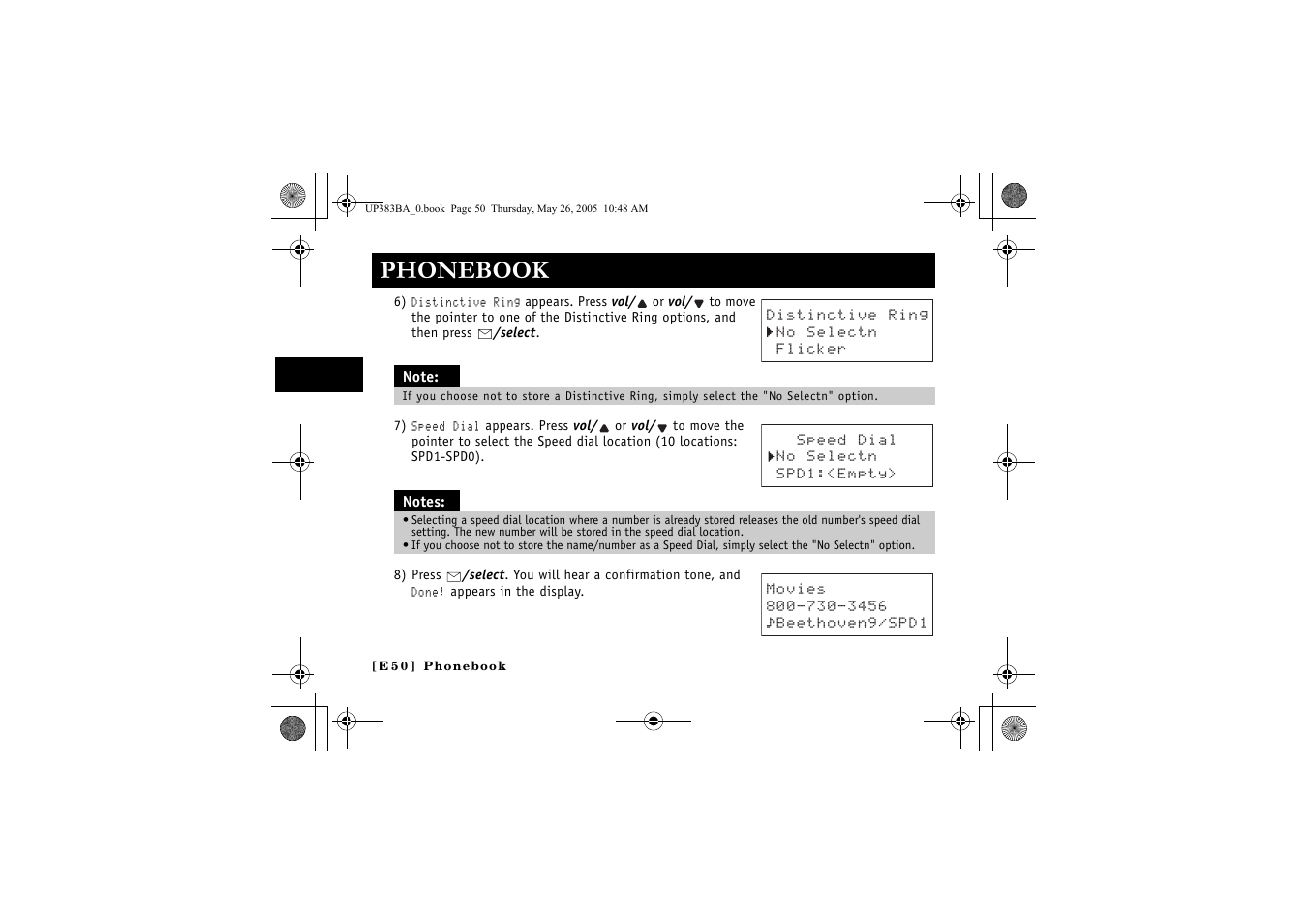 Phonebook | Sanyo CLT-E30 User Manual | Page 52 / 88