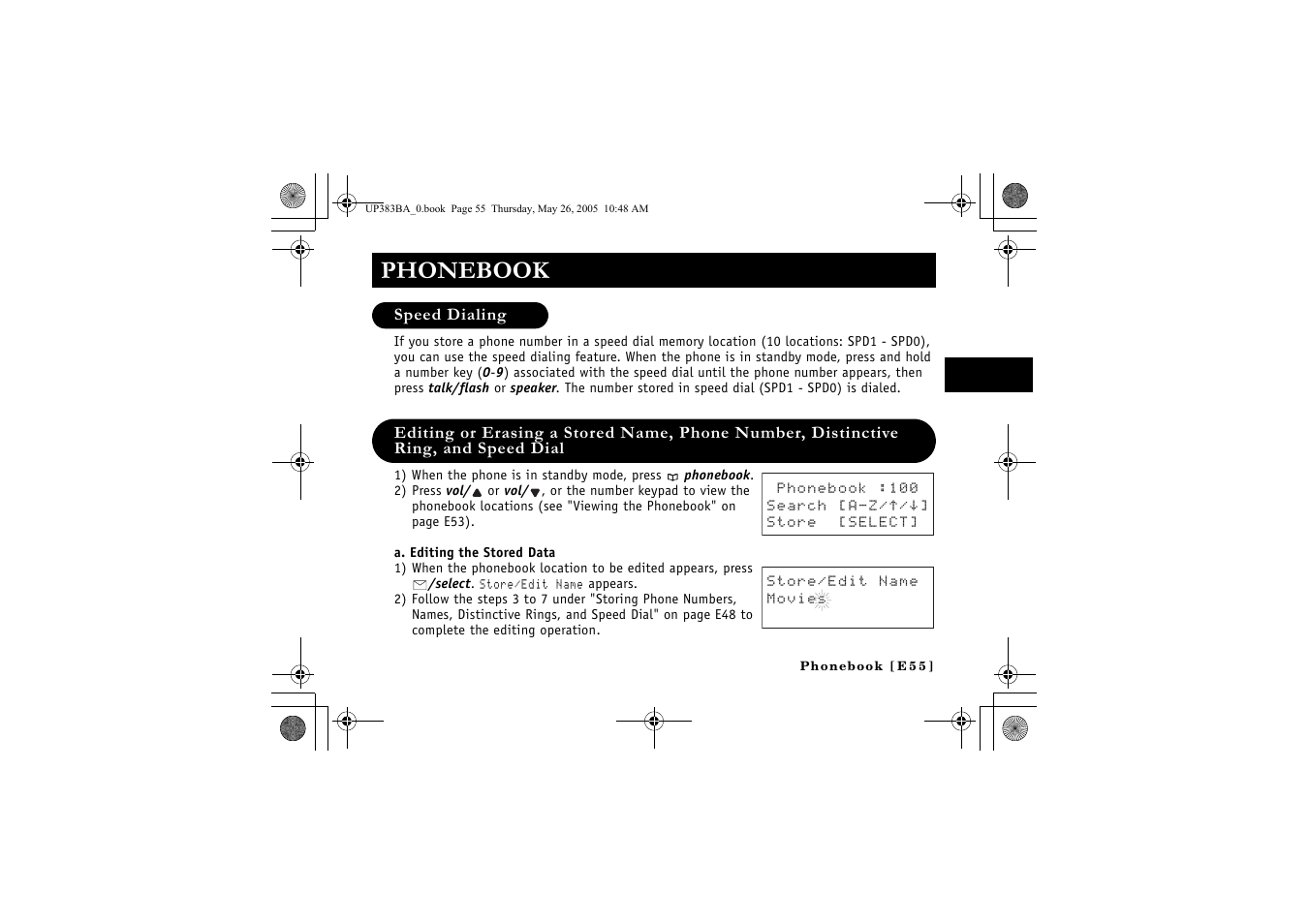 Phonebook | Sanyo CLT-E30 User Manual | Page 57 / 88