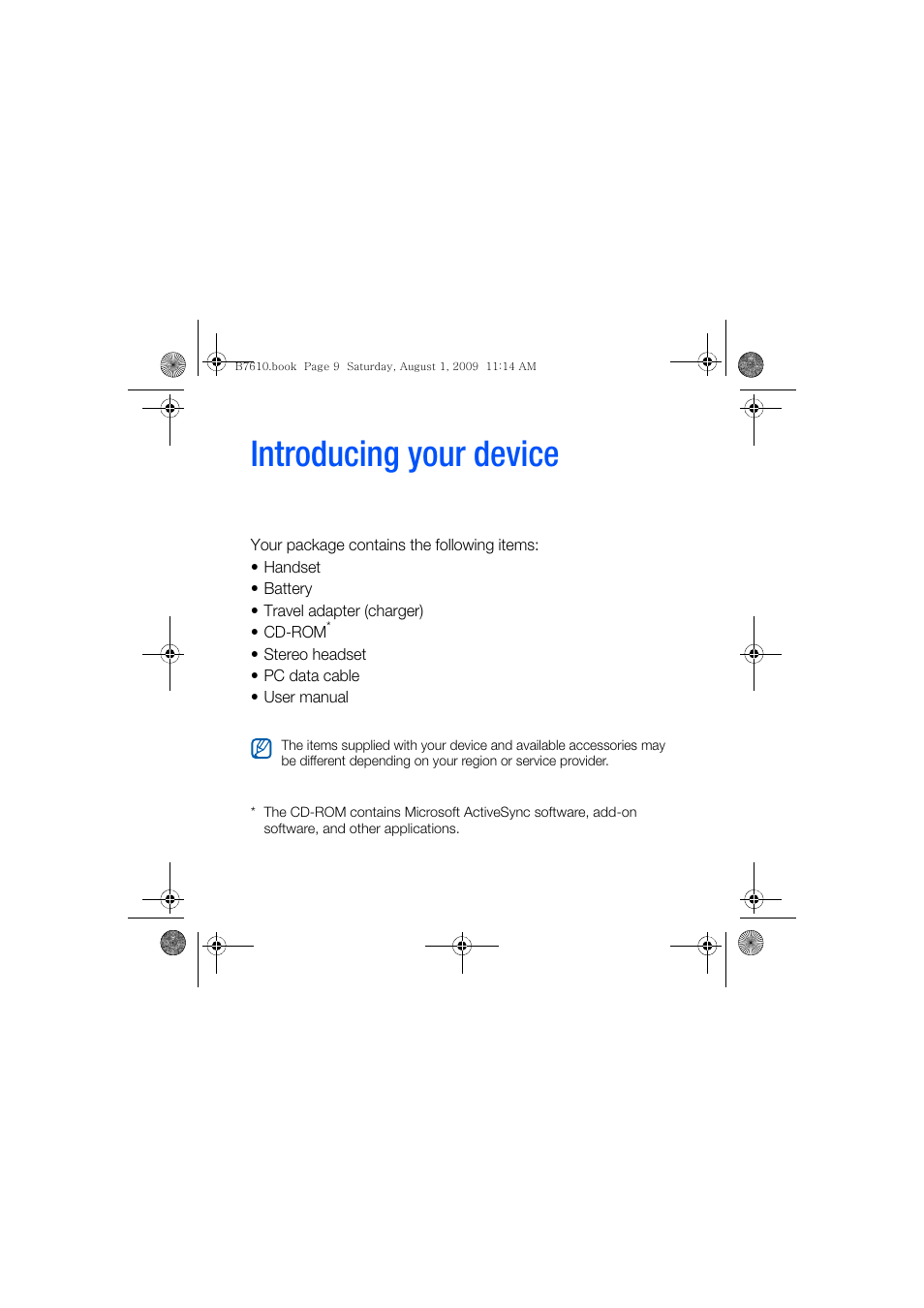 Introducing your device, Unpack | Sanyo GH68-24473A User Manual | Page 10 / 158