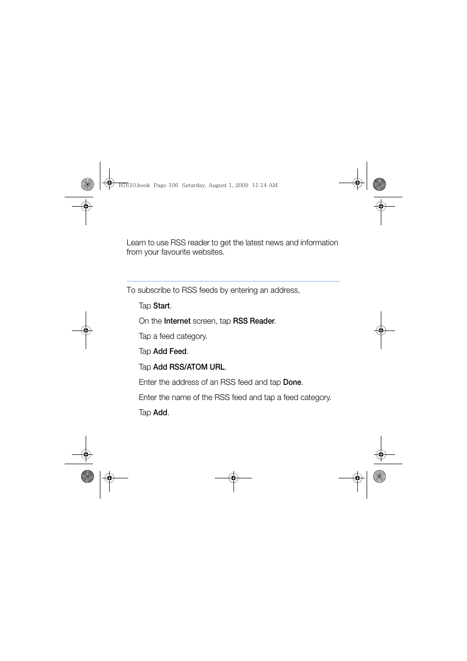 Rss reader, Subscribe to rss feeds | Sanyo GH68-24473A User Manual | Page 107 / 158