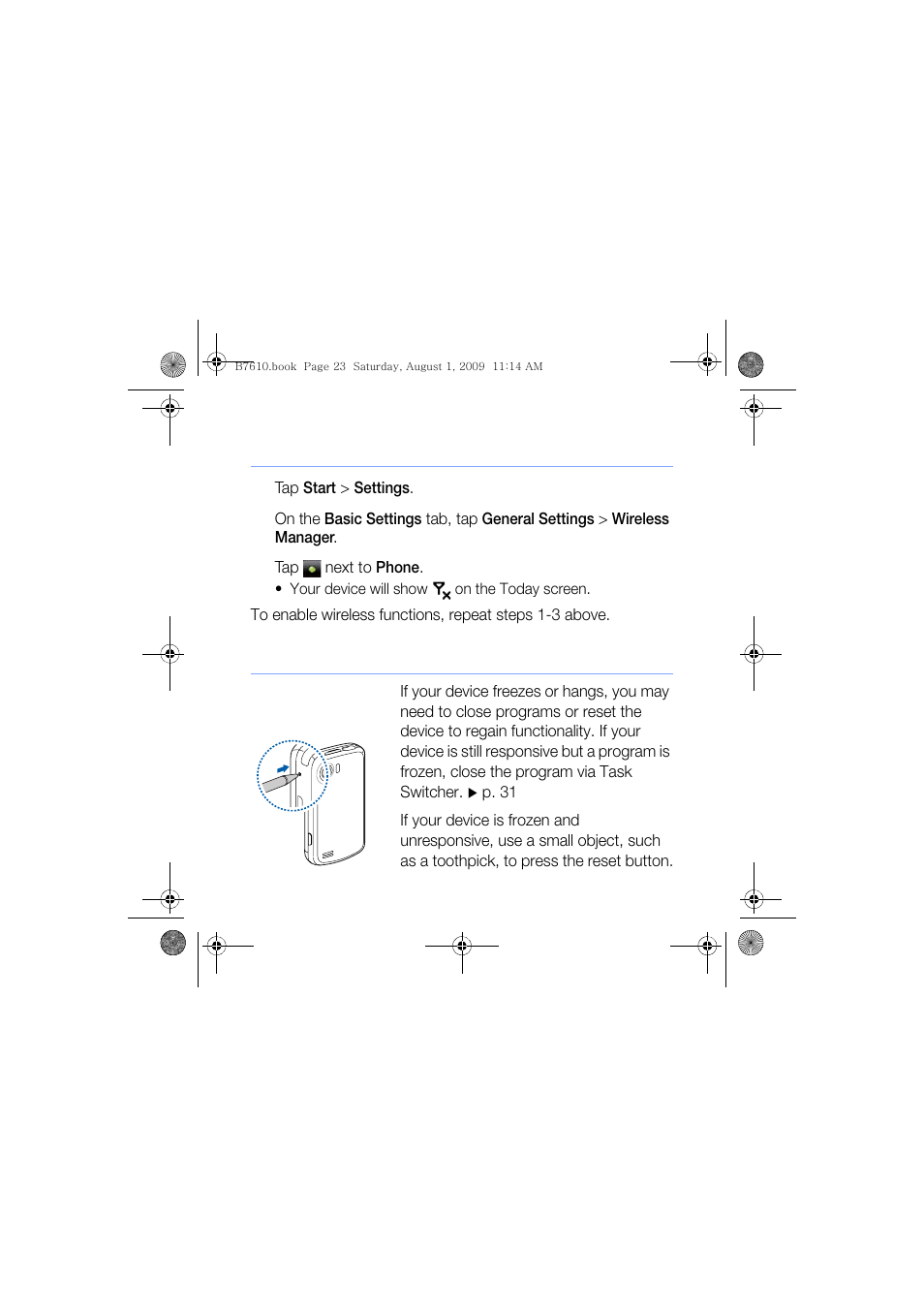 Disable wireless functions, Reset the device | Sanyo GH68-24473A User Manual | Page 24 / 158