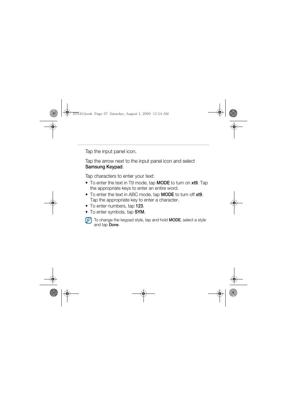 Enter text with samsung keypad | Sanyo GH68-24473A User Manual | Page 38 / 158