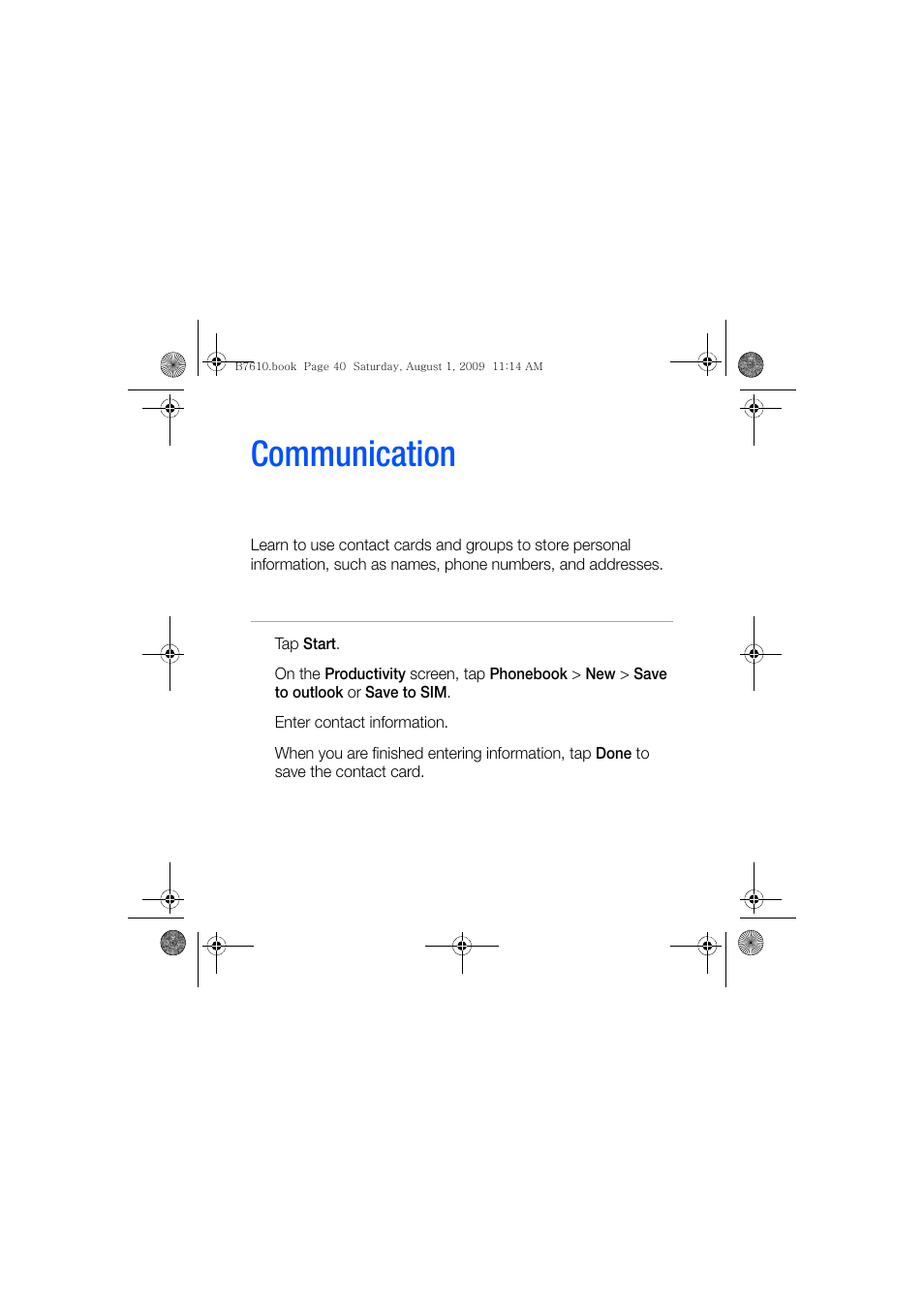 Communication, Work with contacts | Sanyo GH68-24473A User Manual | Page 41 / 158