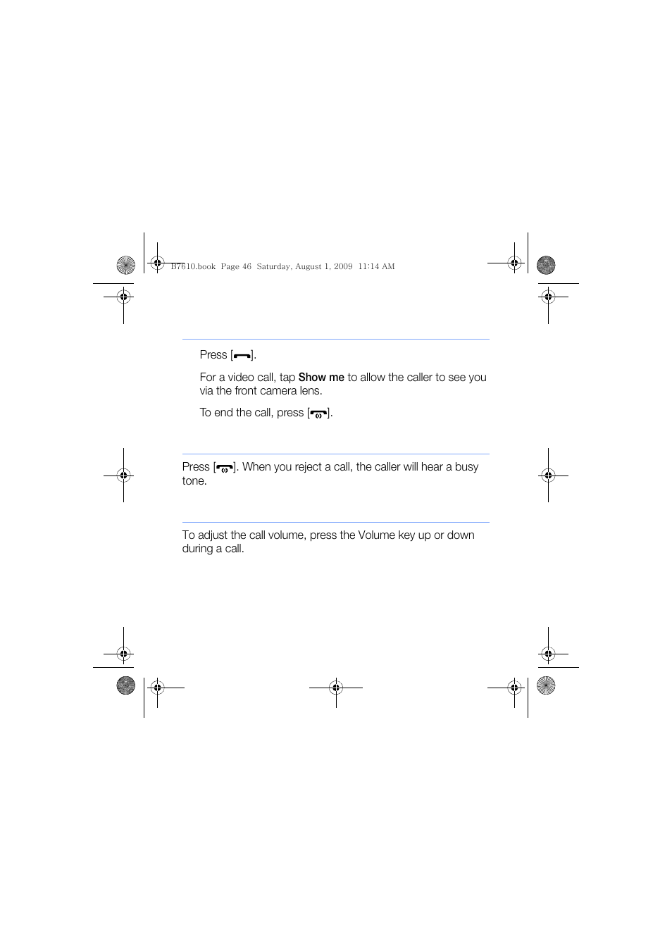 Answer a call, Reject a call, Adjust the call volume | Sanyo GH68-24473A User Manual | Page 47 / 158