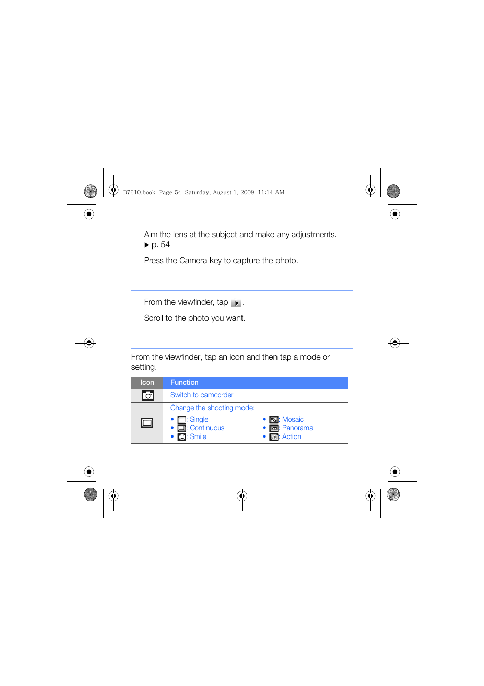 View a photo, Adjust camera settings | Sanyo GH68-24473A User Manual | Page 55 / 158