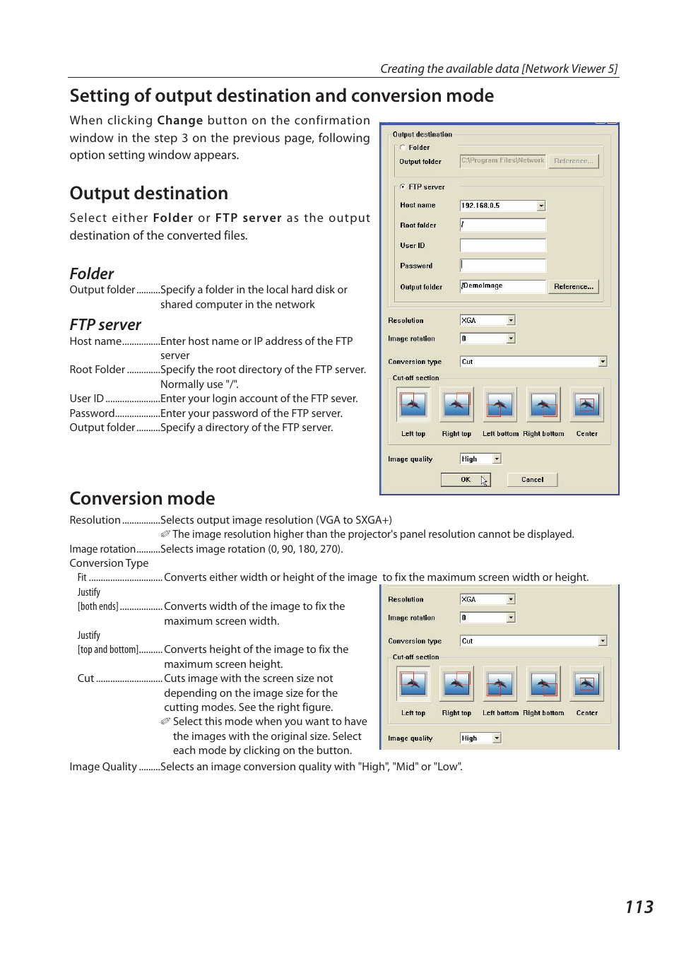 Output destination, Conversion mode, Folder | Ftp server | Sanyo SO-WIN-KF3AC User Manual | Page 113 / 144