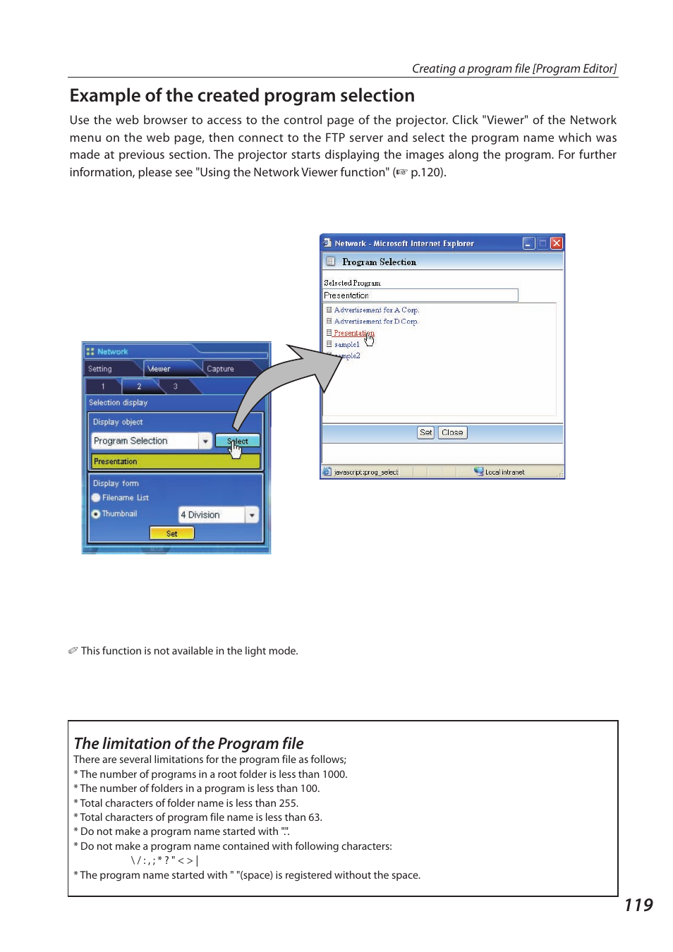 11 example of the created program selection, The limitation of the program file | Sanyo SO-WIN-KF3AC User Manual | Page 119 / 144