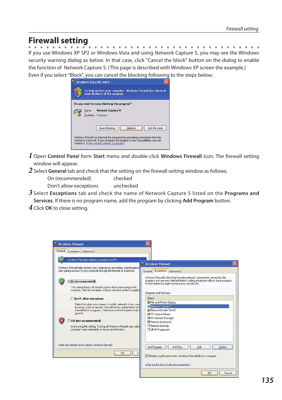 Firewall setting | Sanyo SO-WIN-KF3AC User Manual | Page 135 / 144