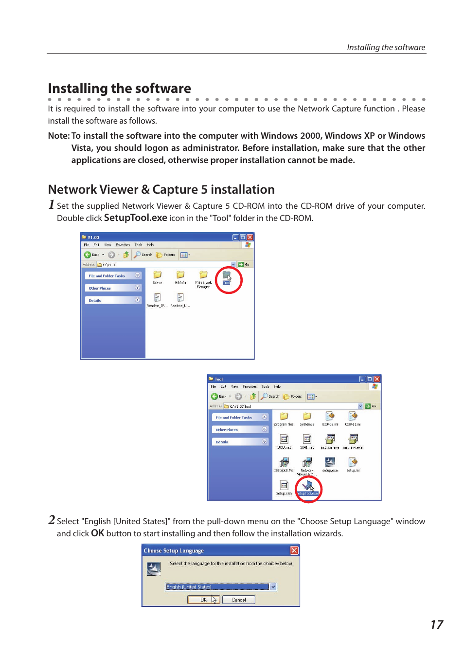 Installing the software, Network viewer & capture 5 installation | Sanyo SO-WIN-KF3AC User Manual | Page 17 / 144