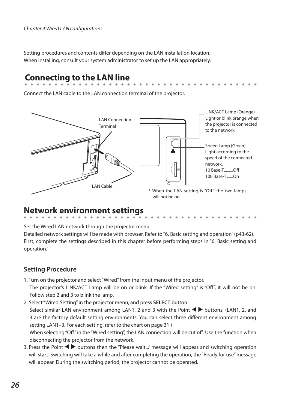 Connecting to the lan line, Network environment settings, Setting procedure | Sanyo SO-WIN-KF3AC User Manual | Page 26 / 144