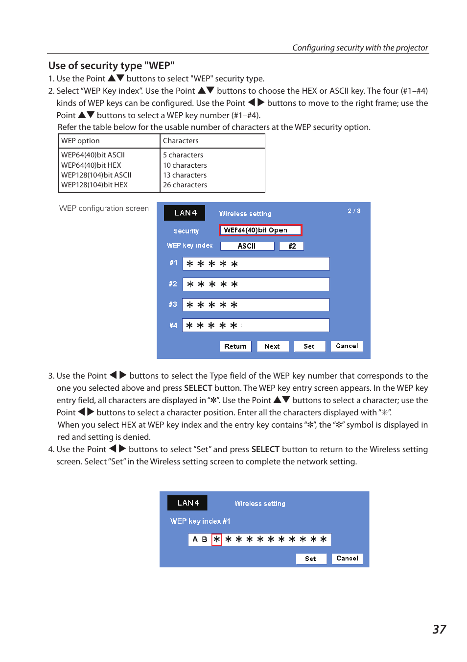 Use of security type "wep | Sanyo SO-WIN-KF3AC User Manual | Page 37 / 144