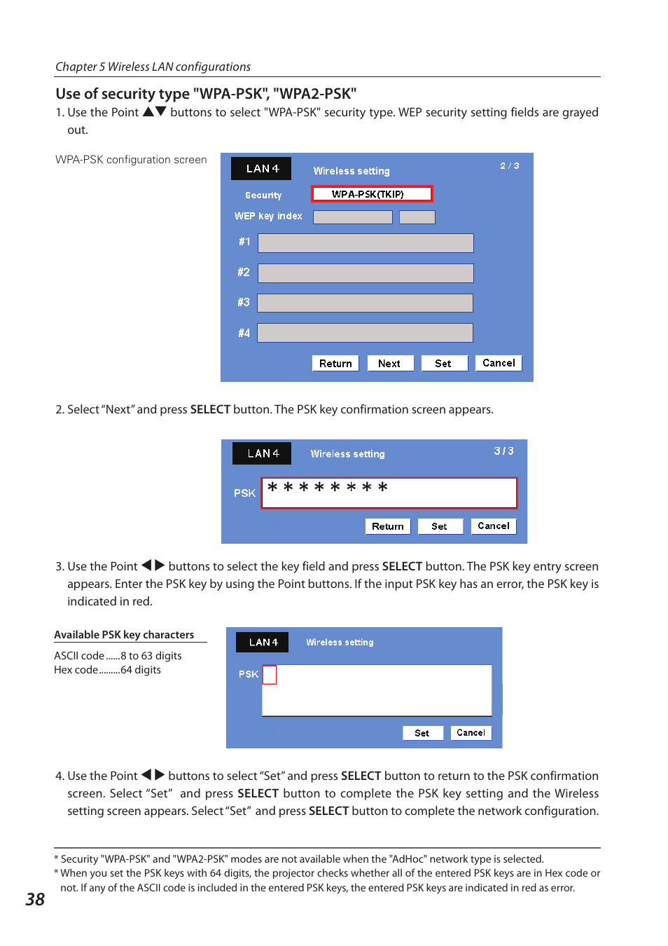 Use of security type "wpa-psk", "wpa2-psk | Sanyo SO-WIN-KF3AC User Manual | Page 38 / 144