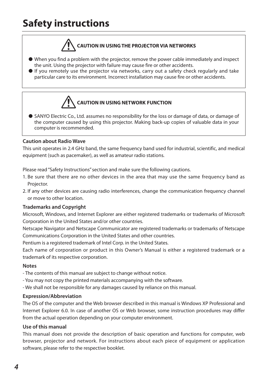 Safety instructions | Sanyo SO-WIN-KF3AC User Manual | Page 4 / 144