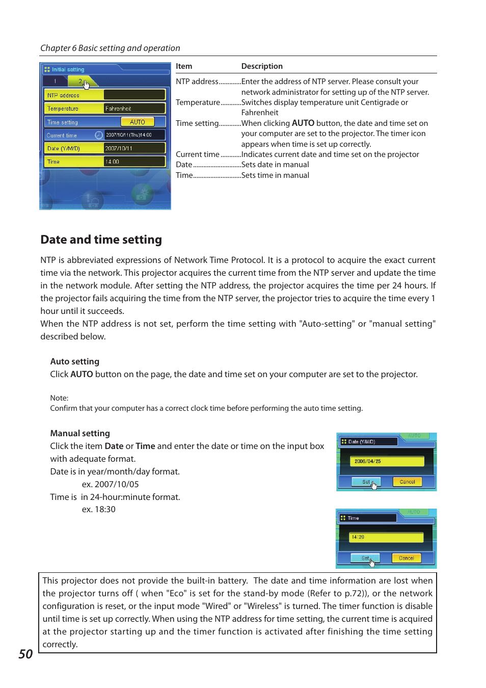 Date and time setting | Sanyo SO-WIN-KF3AC User Manual | Page 50 / 144