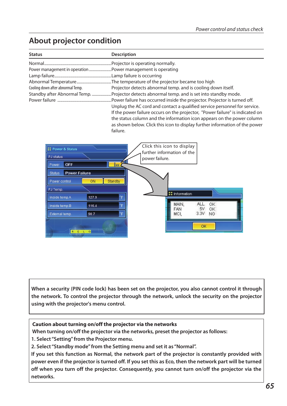 About projector condition | Sanyo SO-WIN-KF3AC User Manual | Page 65 / 144