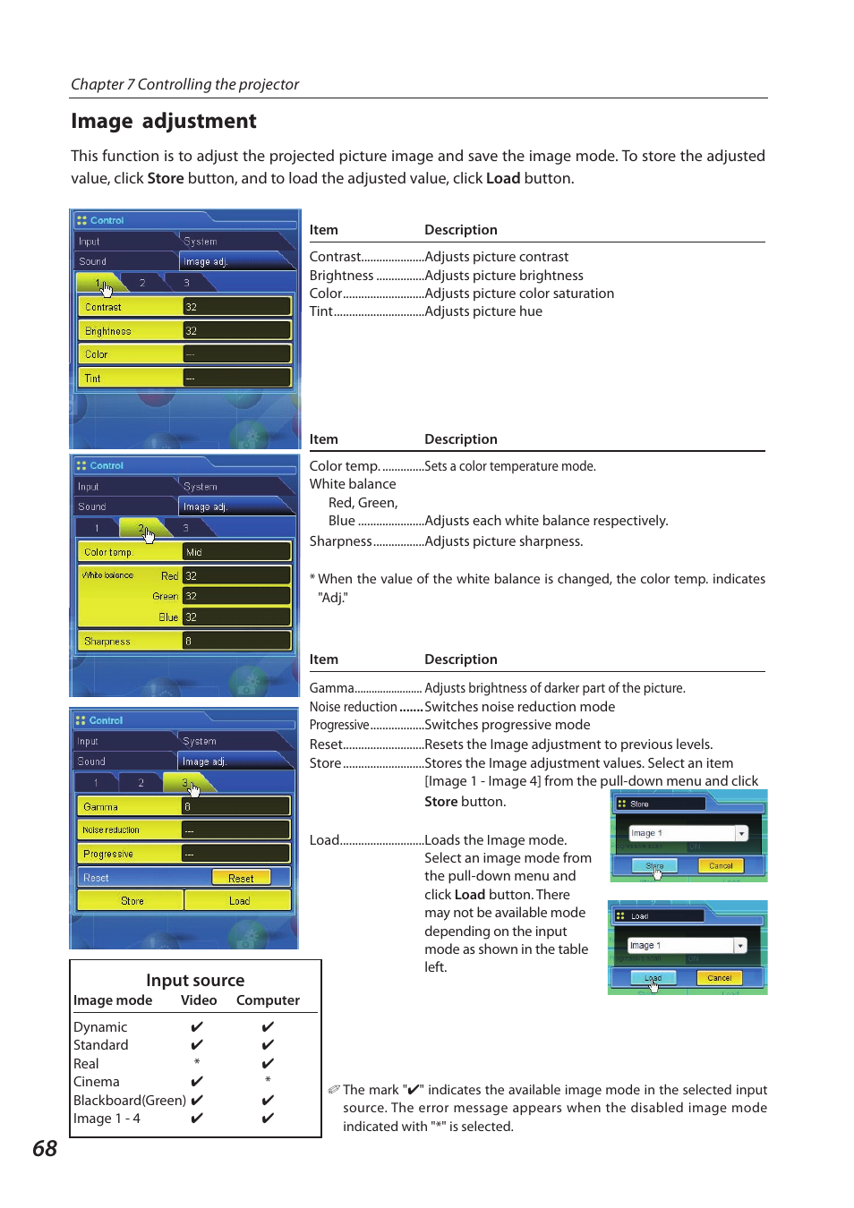 Image adjustment, Input source | Sanyo SO-WIN-KF3AC User Manual | Page 68 / 144