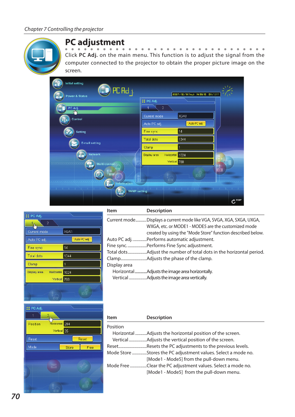 Pc adjustment | Sanyo SO-WIN-KF3AC User Manual | Page 70 / 144