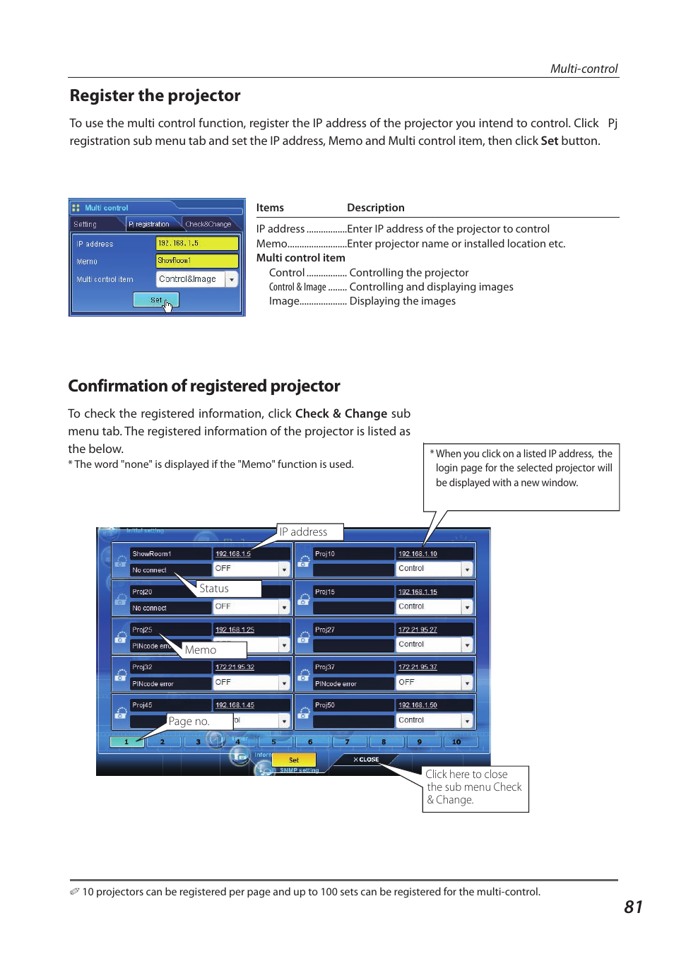 Register the projector, Confirmation of registered projector | Sanyo SO-WIN-KF3AC User Manual | Page 81 / 144