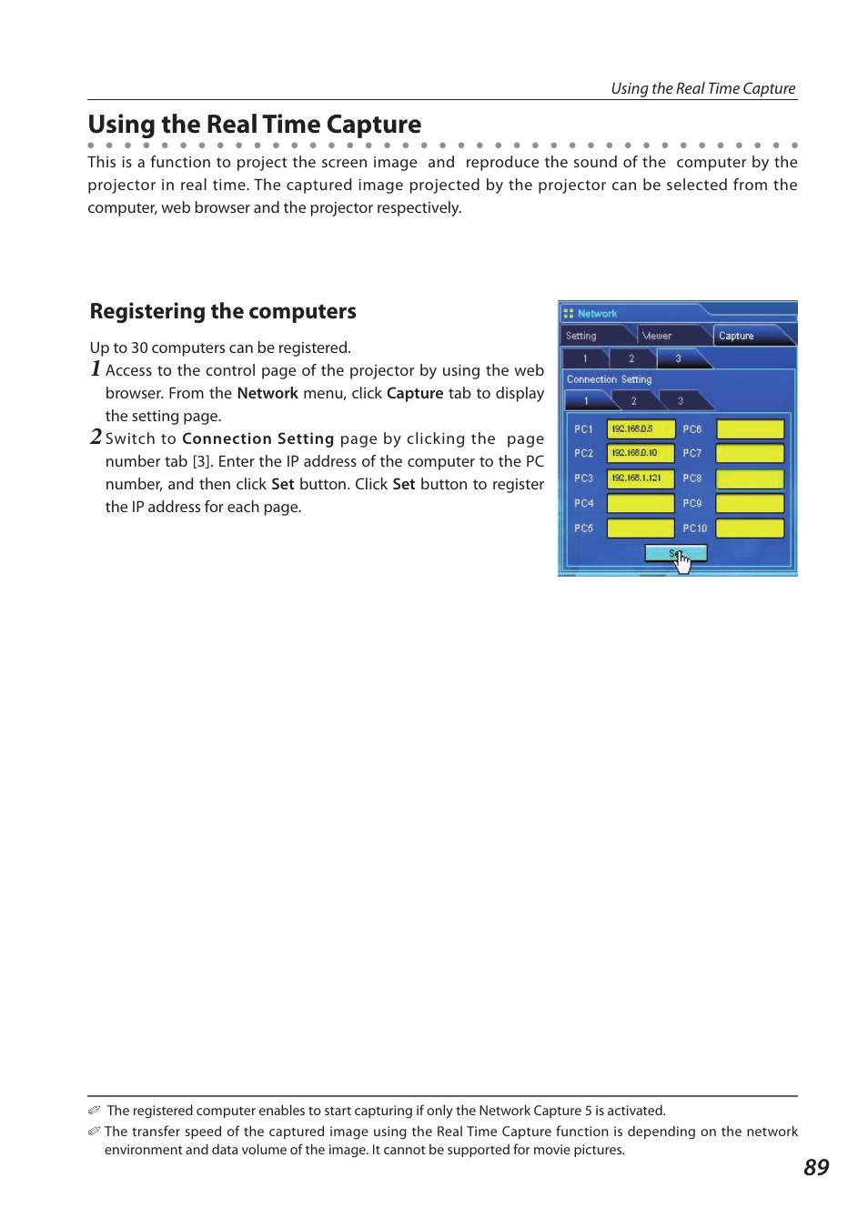 Using the real time capture, Registering the computers | Sanyo SO-WIN-KF3AC User Manual | Page 89 / 144