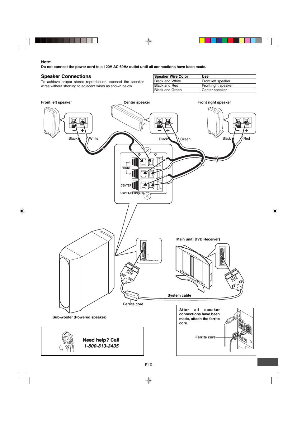 Speaker connections | Sanyo DWM-4500 User Manual | Page 11 / 44