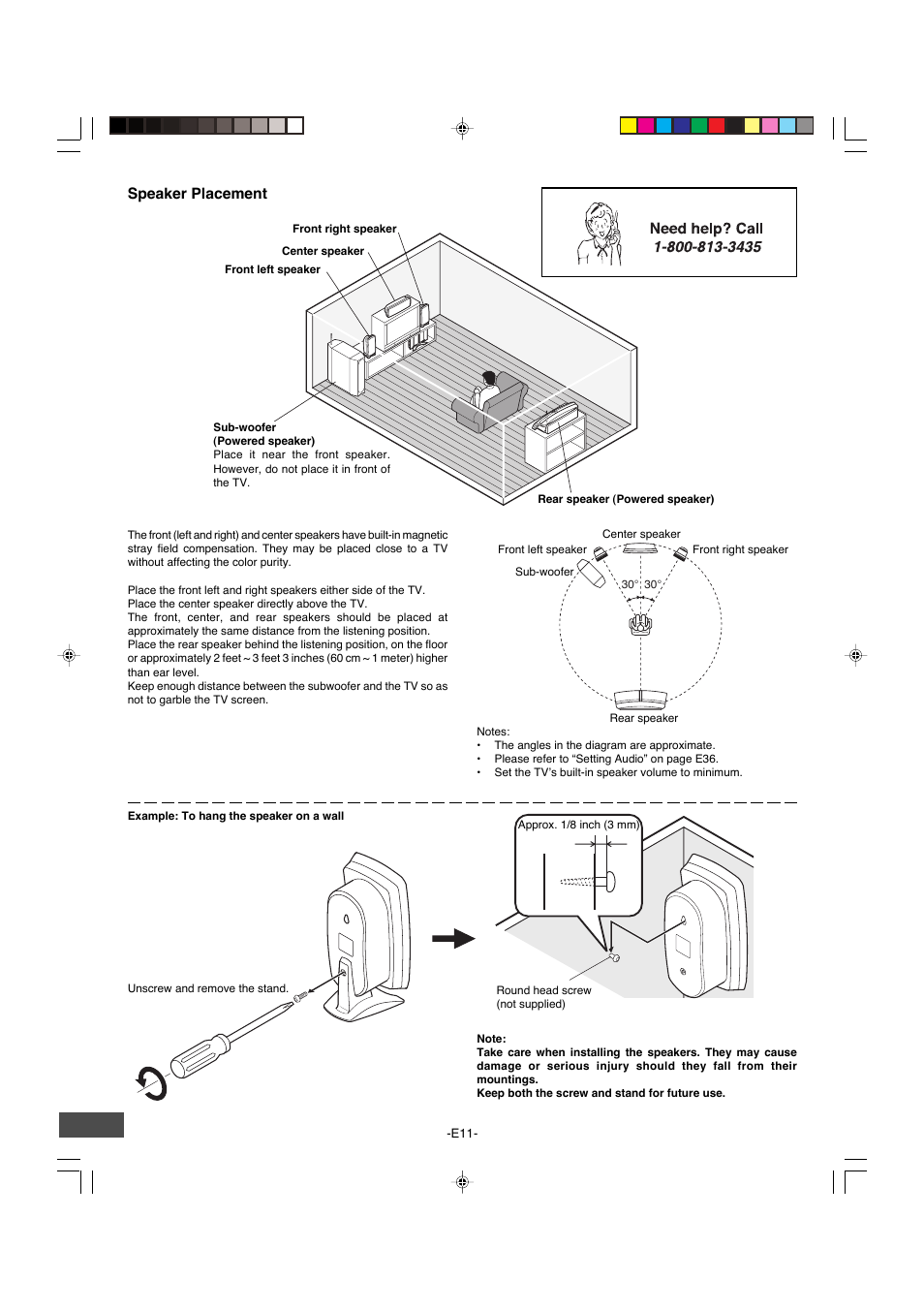 Speaker placement | Sanyo DWM-4500 User Manual | Page 12 / 44