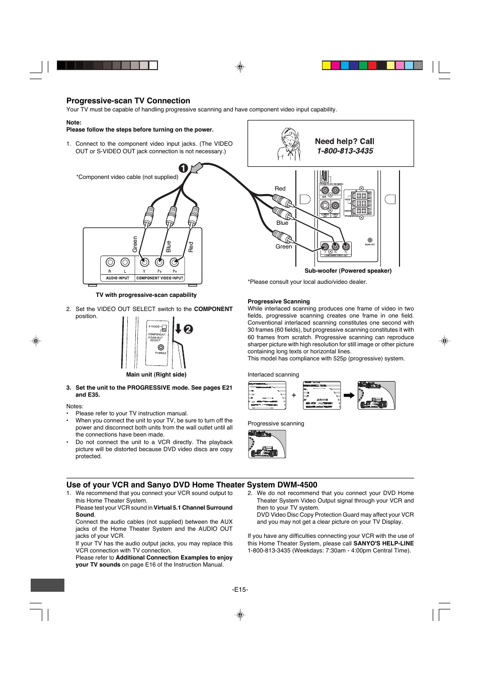 Progressive-scan tv connection | Sanyo DWM-4500 User Manual | Page 16 / 44