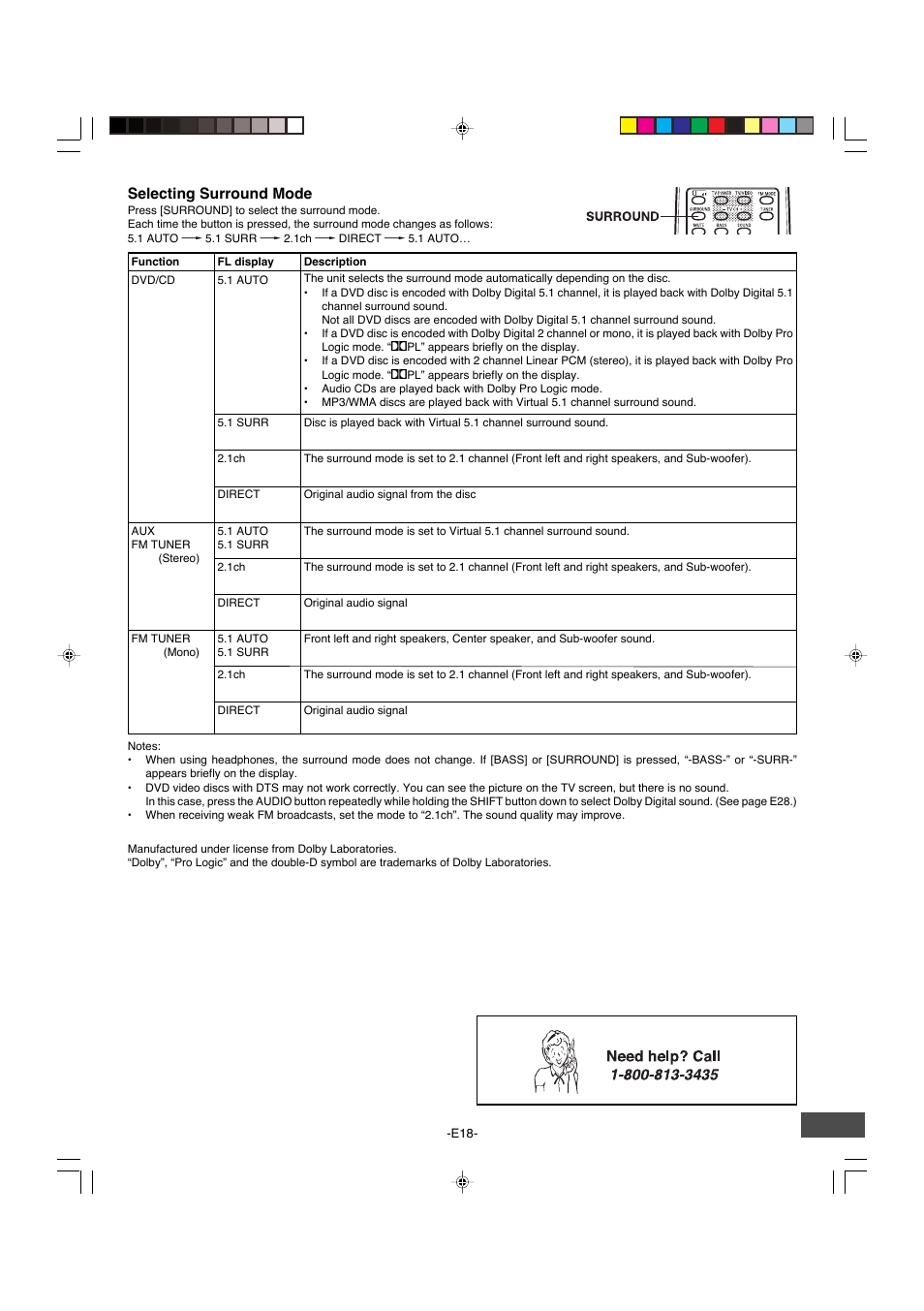 Selecting surround mode | Sanyo DWM-4500 User Manual | Page 19 / 44