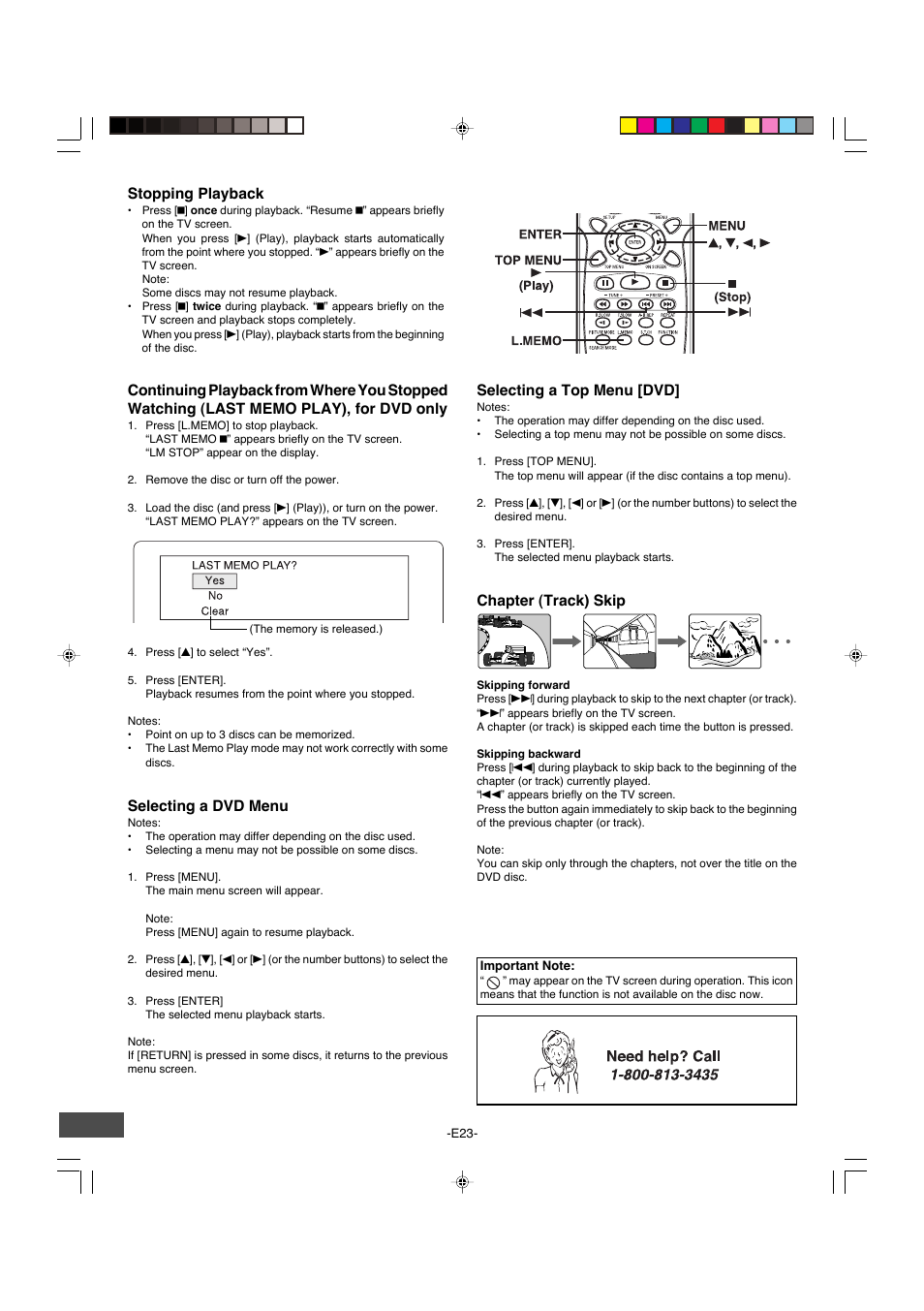 Stopping playback, Selecting a dvd menu, Selecting a top menu [dvd | Chapter (track) skip | Sanyo DWM-4500 User Manual | Page 24 / 44