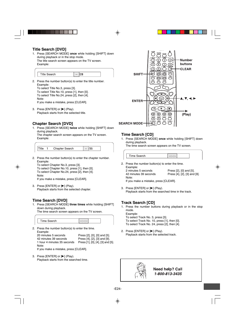 Title search [dvd, Time search [cd, Chapter search [dvd | Time search [dvd, Track search [cd | Sanyo DWM-4500 User Manual | Page 25 / 44