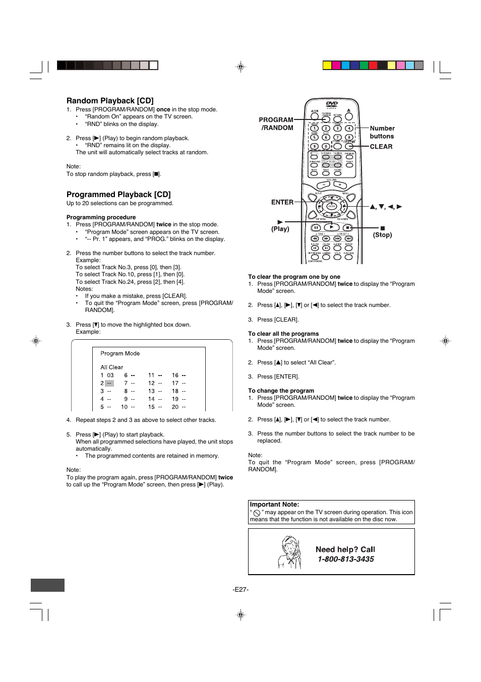 Programmed playback [cd, Random playback [cd | Sanyo DWM-4500 User Manual | Page 28 / 44