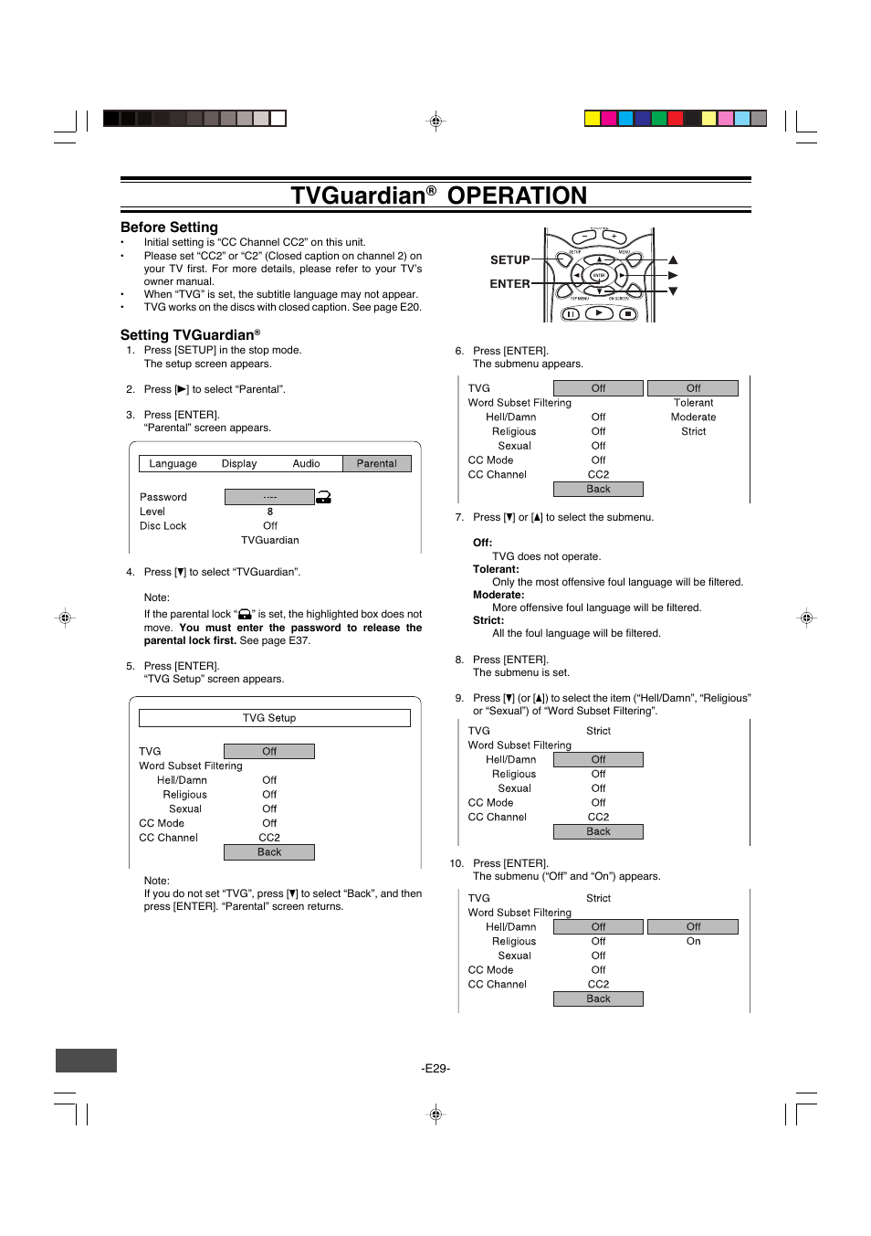 Tvguardian, Operation | Sanyo DWM-4500 User Manual | Page 30 / 44