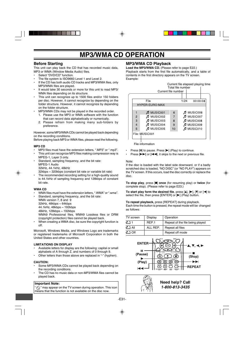 Mp3/wma cd operation, Before starting, Mp3/wma cd playback | Sanyo DWM-4500 User Manual | Page 32 / 44
