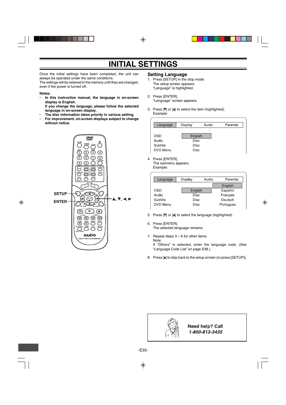 Initial settings | Sanyo DWM-4500 User Manual | Page 34 / 44