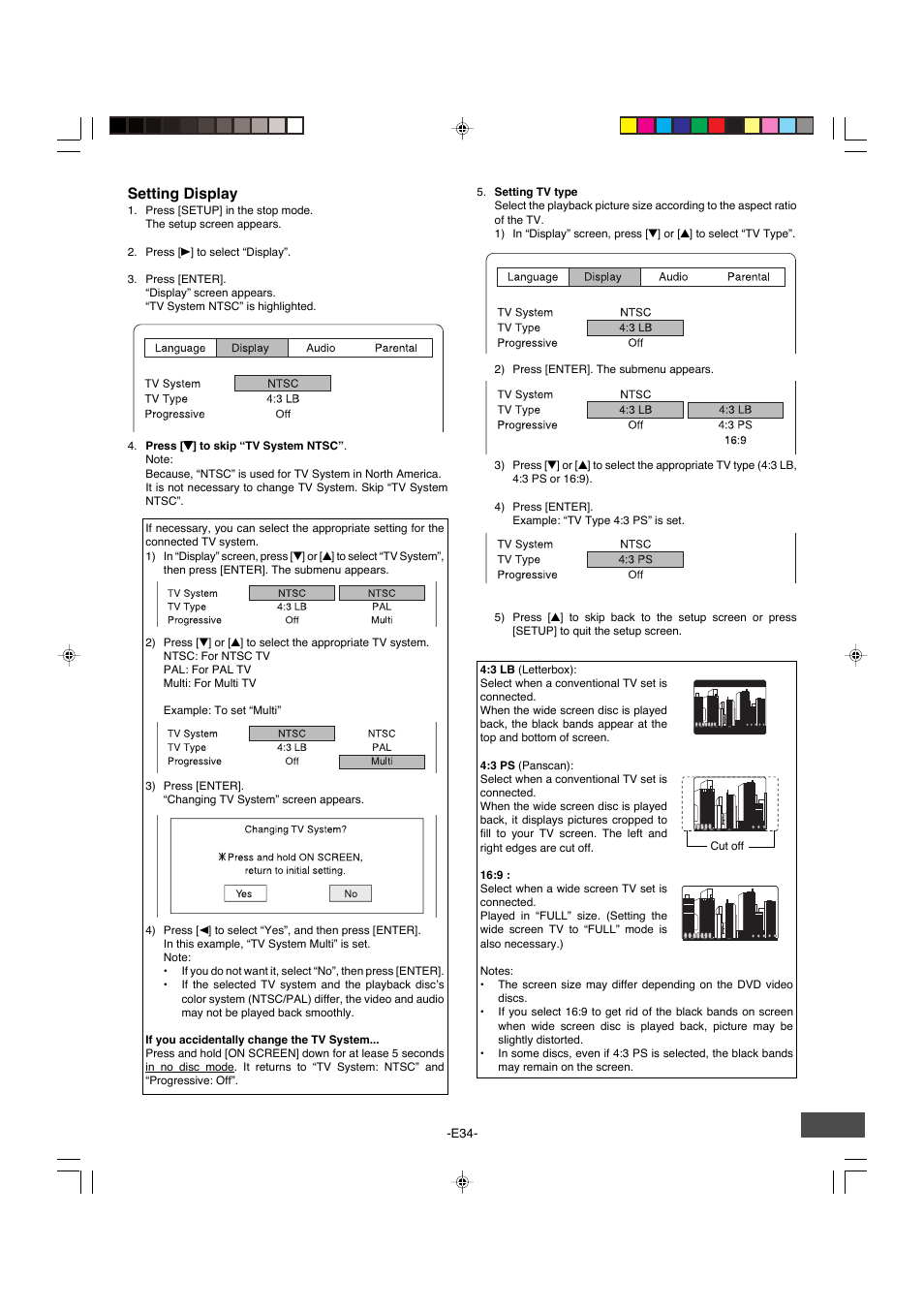 Setting display | Sanyo DWM-4500 User Manual | Page 35 / 44