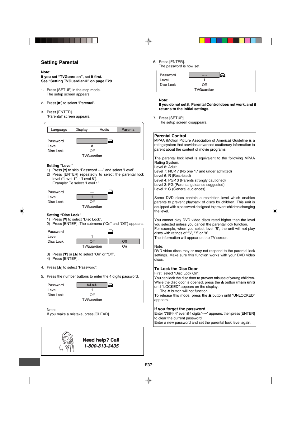 Setting parental | Sanyo DWM-4500 User Manual | Page 38 / 44