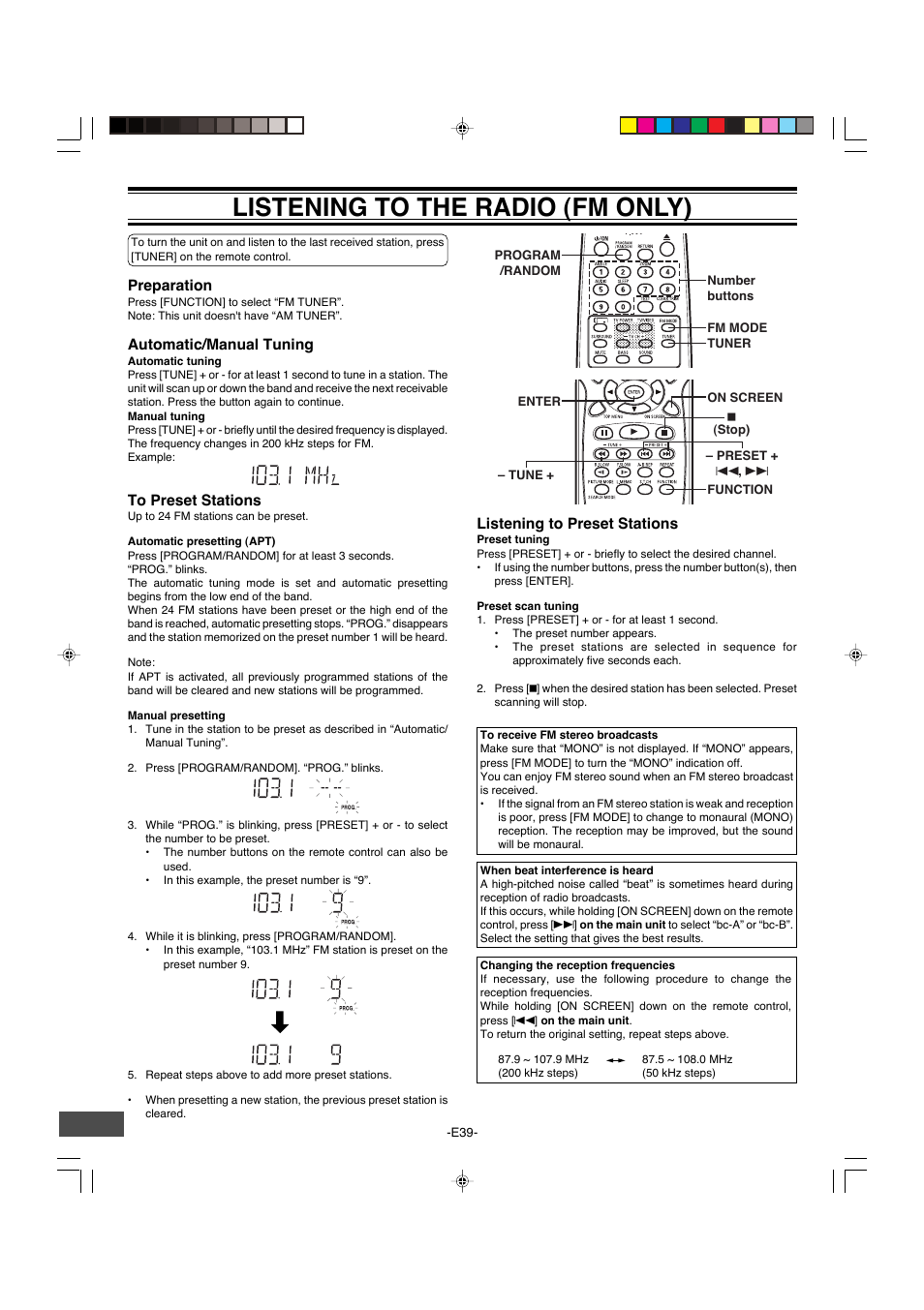 Listening to the radio (fm only) | Sanyo DWM-4500 User Manual | Page 40 / 44