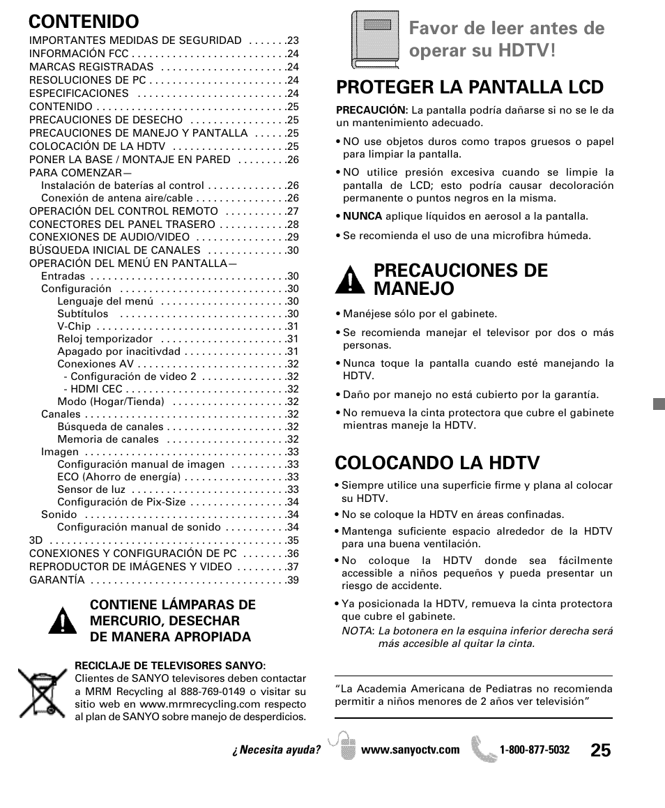 Sanyo 2D-3D HDTV LCD DP42851 User Manual | Page 25 / 40