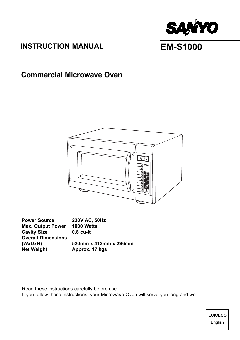 Sanyo EM-S1000 User Manual | 18 pages