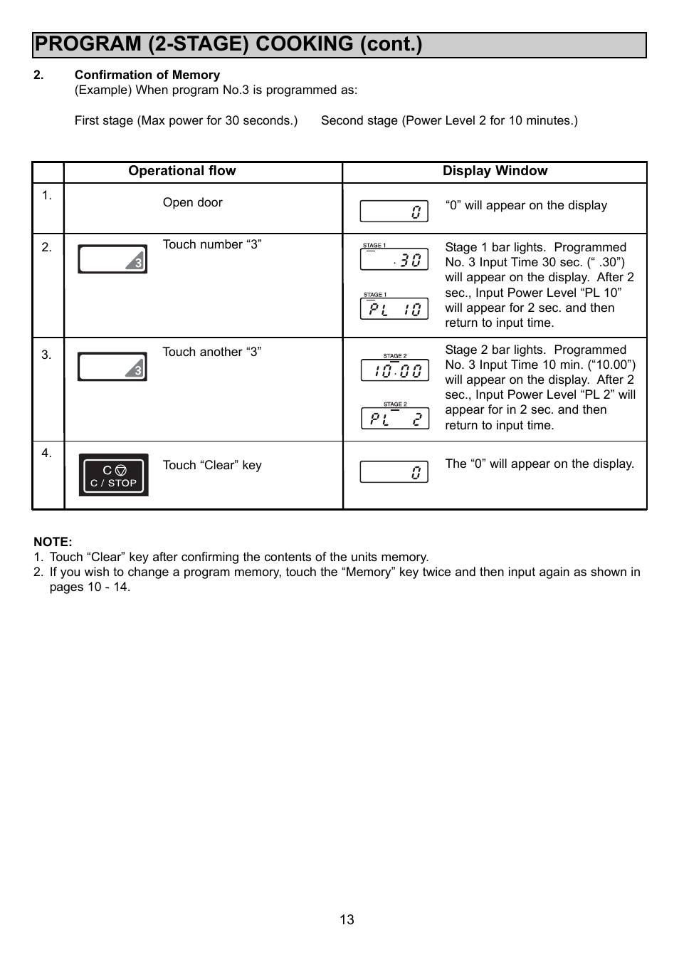 Program (2-stage) cooking (cont.) | Sanyo EM-S1000 User Manual | Page 13 / 18