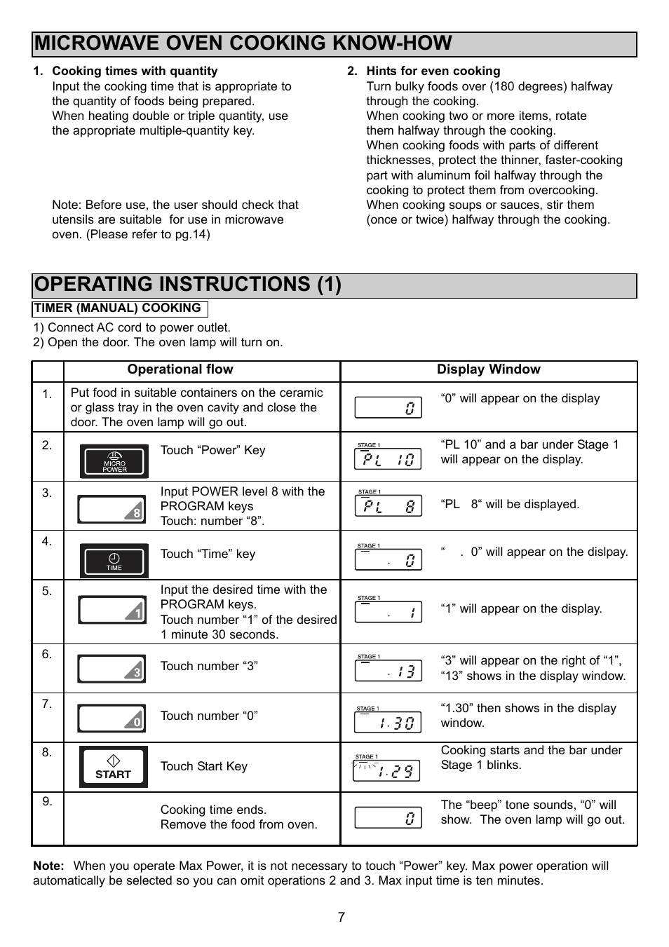 Microwave oven cooking know-how, Operating instructions (1) | Sanyo EM-S1000 User Manual | Page 7 / 18