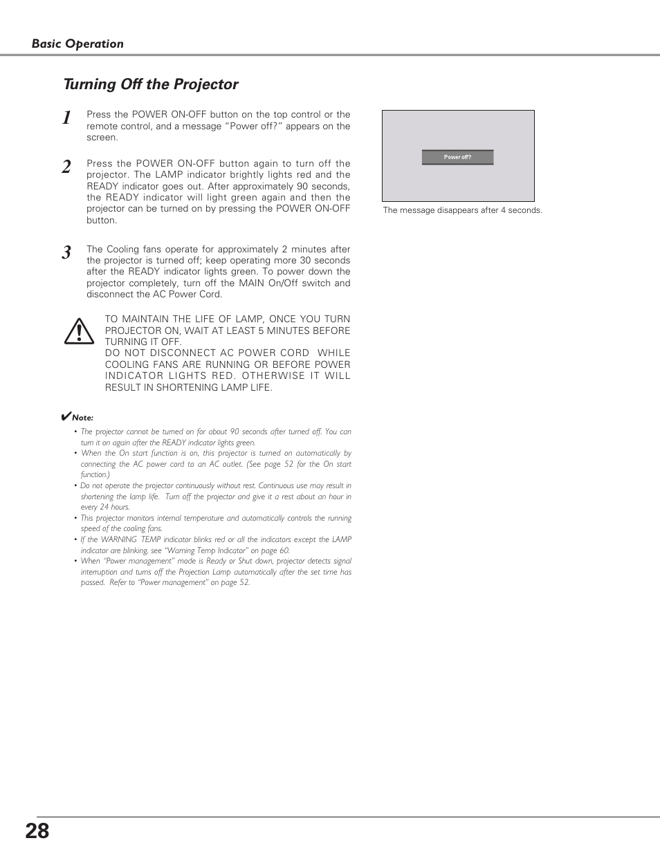 Turning off the projector | Sanyo PLC-XF60A User Manual | Page 28 / 82
