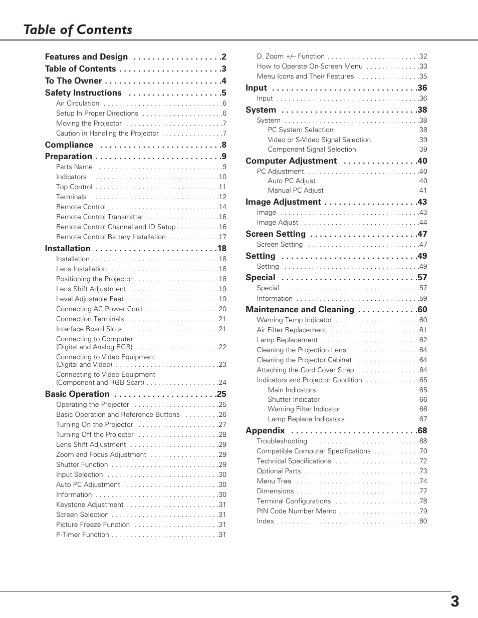 Sanyo PLC-XF60A User Manual | Page 3 / 82