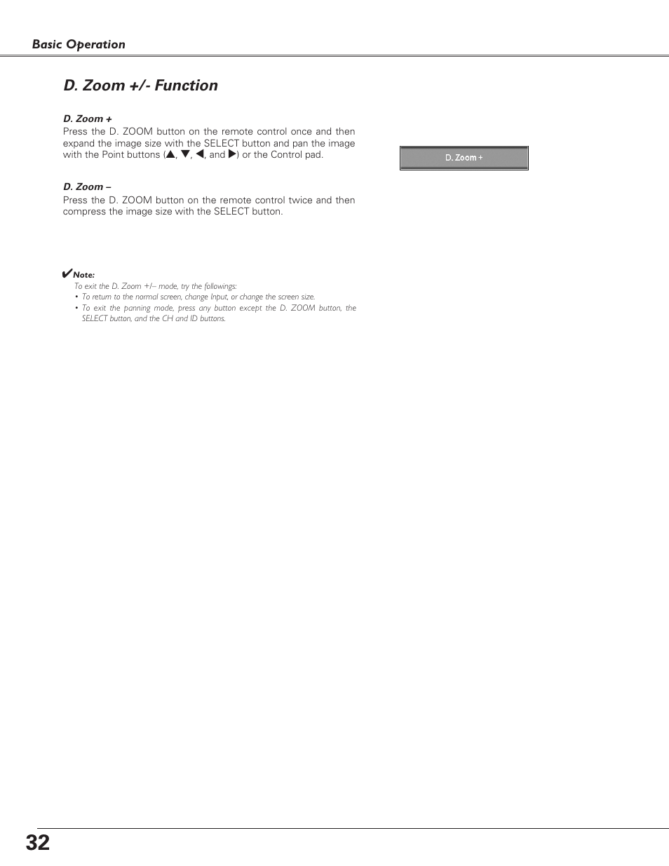 D. zoom +/- function, D. zoom +/– function | Sanyo PLC-XF60A User Manual | Page 32 / 82