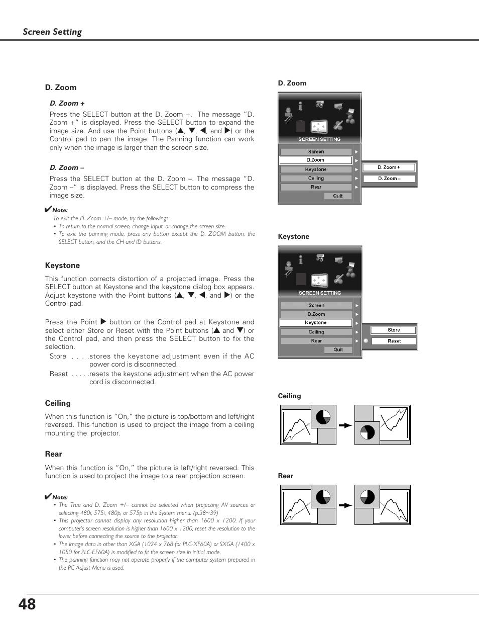 Screen setting | Sanyo PLC-XF60A User Manual | Page 48 / 82