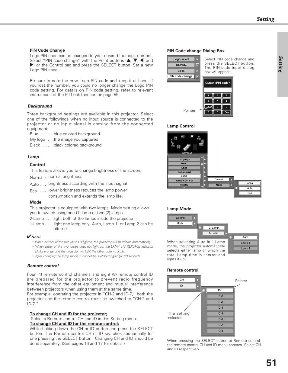 Setting | Sanyo PLC-XF60A User Manual | Page 51 / 82